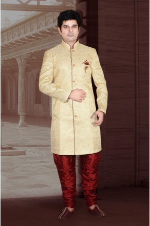 Designer Gold Maroon Indo Western Sherwani